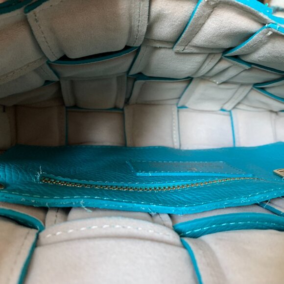 Chiara Ferretti Italy Leather Flap Over Woven Crossbody  Handbag Turquoise - Picture 9 of 16